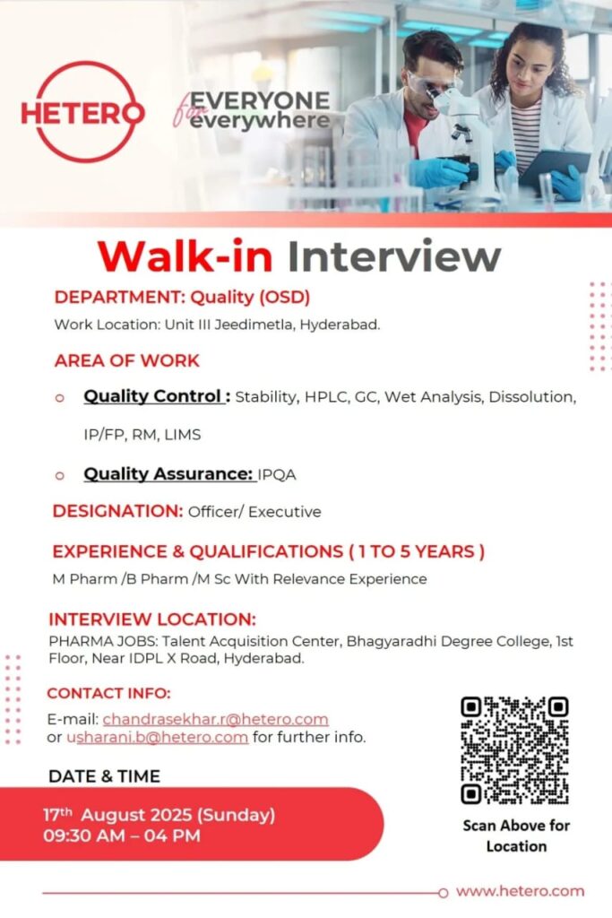 Hetero Walk-in Interview 2025