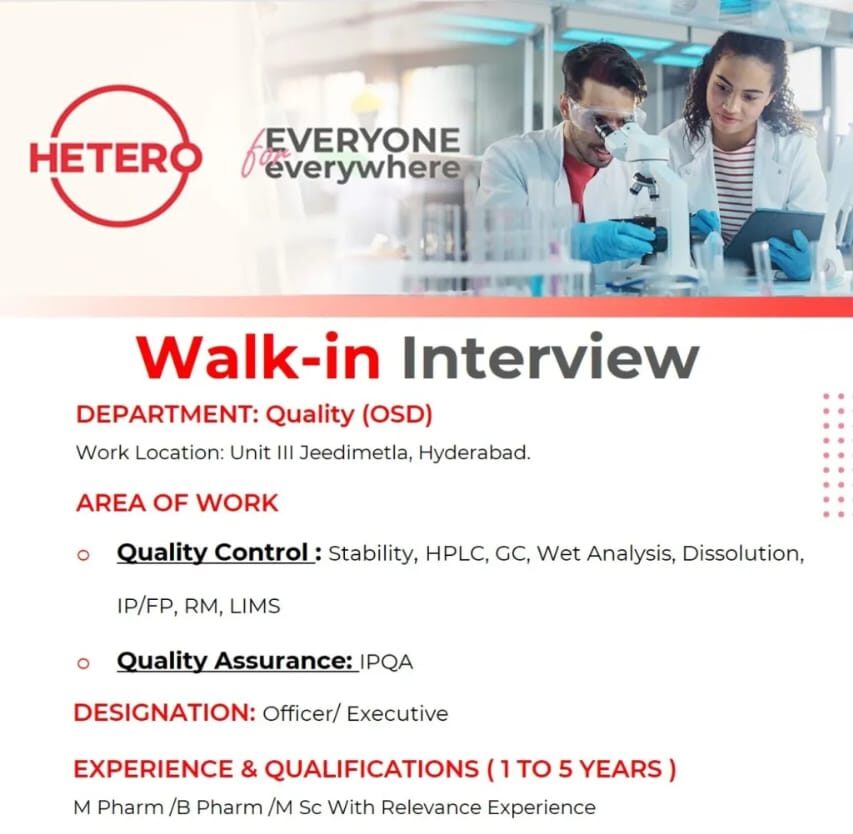 Hetero Walk-in Interview 2025