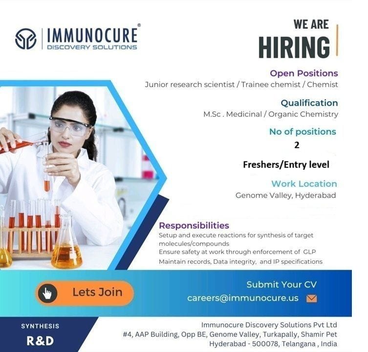 Hiring Junior Research Scientists/Chemists