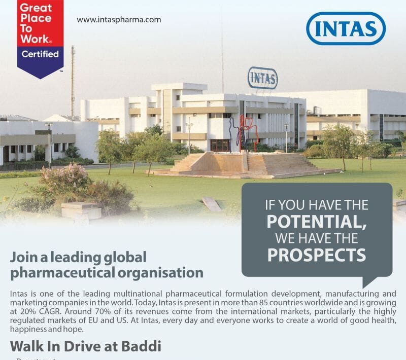 Intas Pharmaceuticals Walk-In Interview Baddi 2025