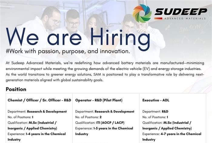 Job Vacancy For ADL & R&D Department
