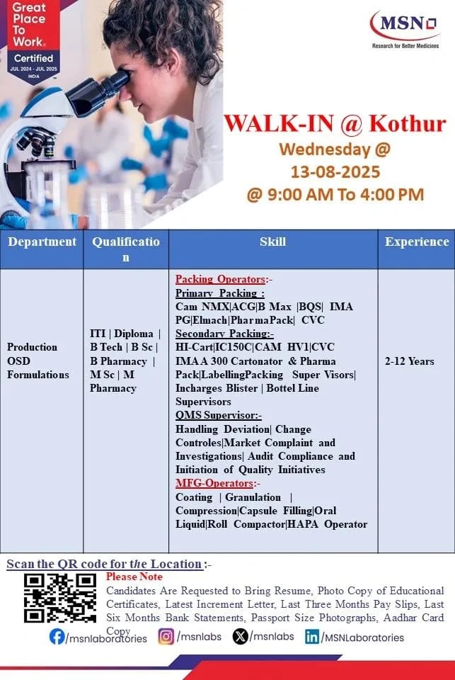 MSN Laboratories Walk-In Drive 2025