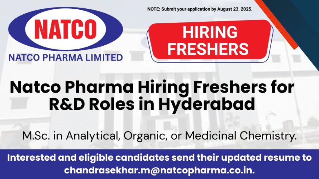 NATCO Pharma is Hiring Freshers for R&D Roles in Hyderabad