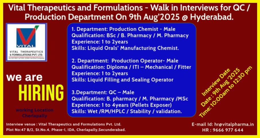 QC and Production Jobs in Hyderabad