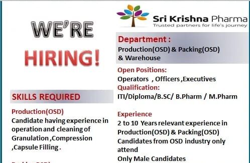 Sri Krishna Pharma Job Vacancy
