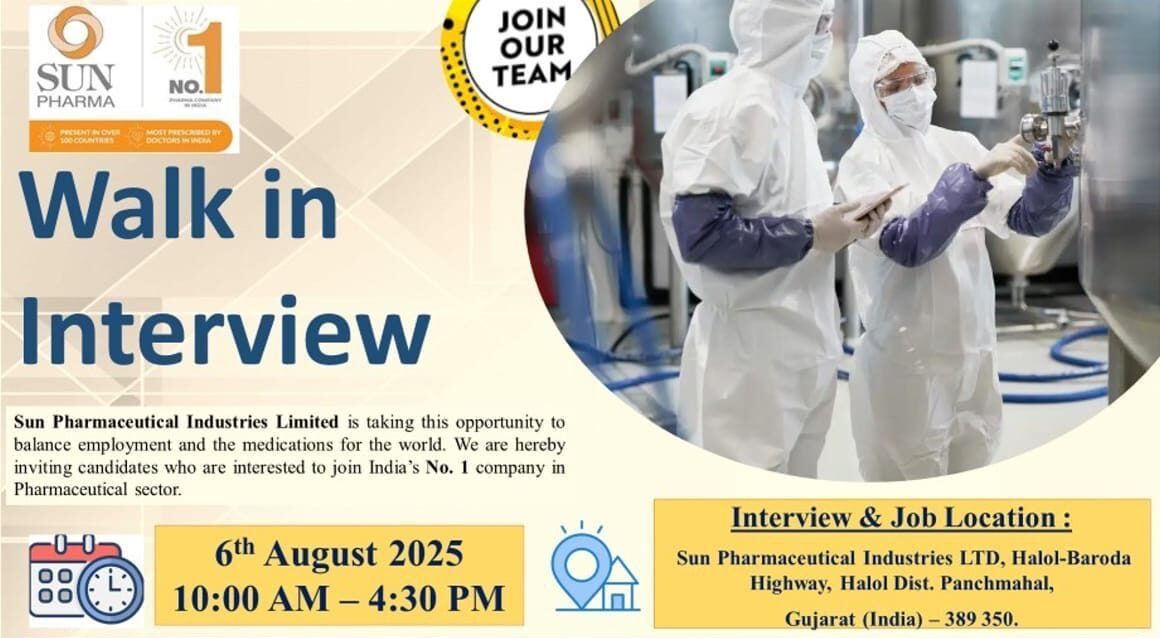 Sun Pharma Walk-In Interview Halol August 2025
