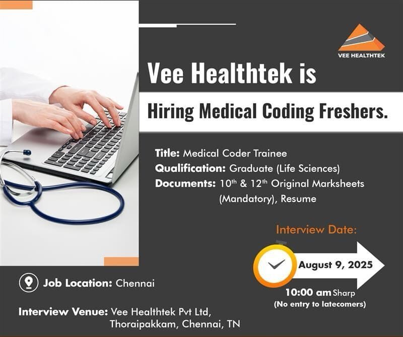 Vee Healthtek Medical Coding Fresher Walk-In 2025