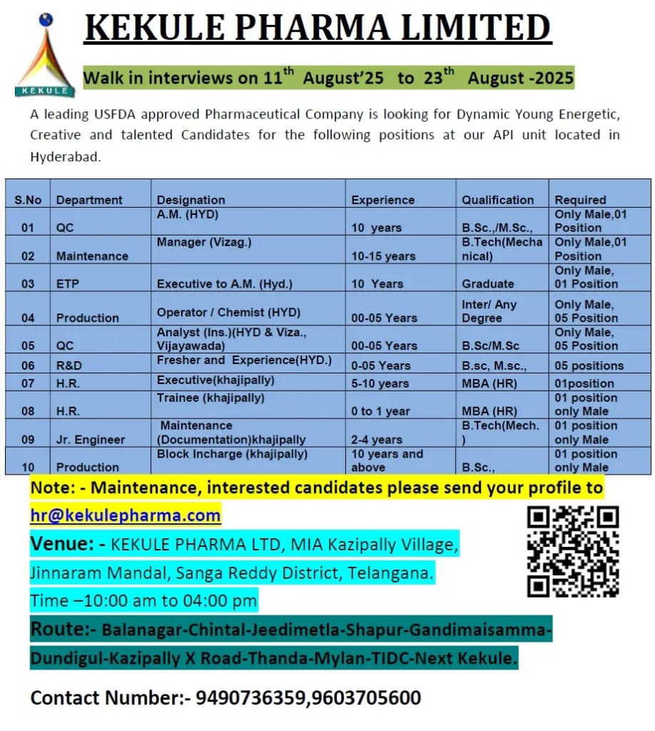 Walk-in Interview for Pharma Jobs