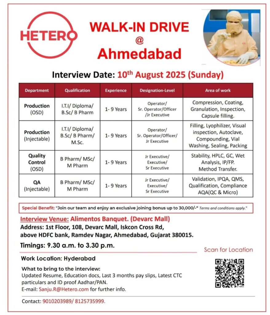 Walk-in Pharmaceutical Jobs in Ahmedabad