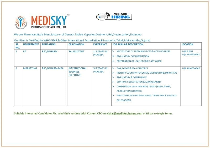 Exciting Job Opportunities at Medisky Pharmaceuticals