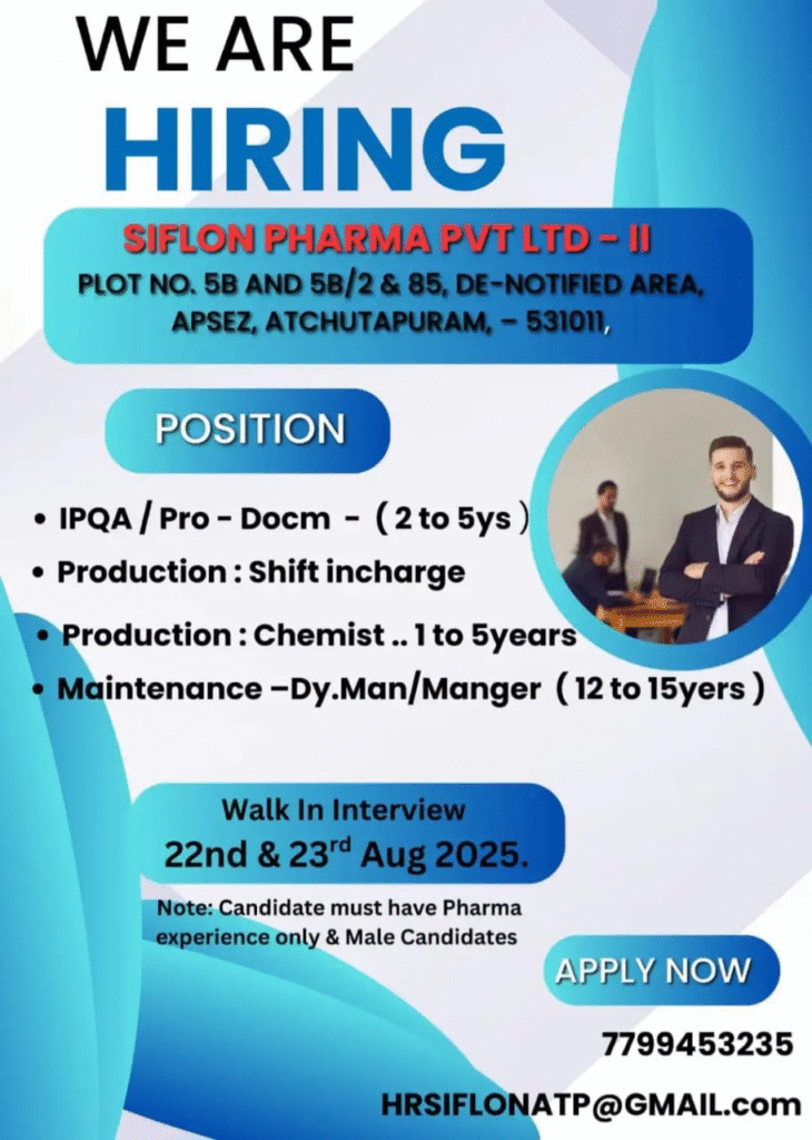 Walk-in Interviews in Siflon Pharma