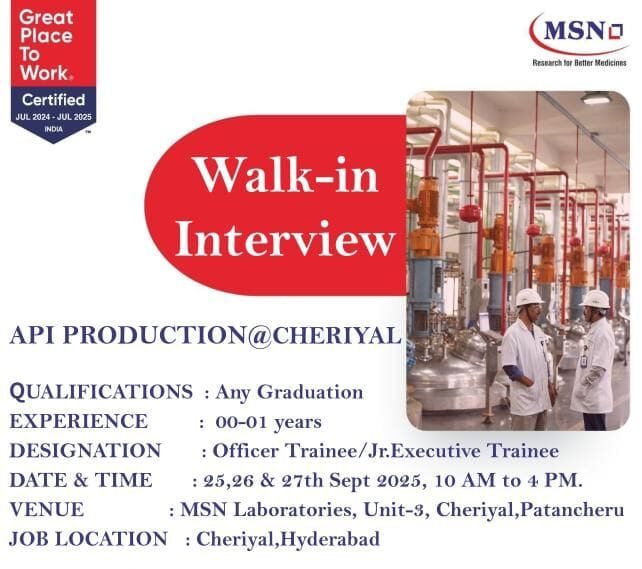 100+ API Production Vacancies in Hyderabad
