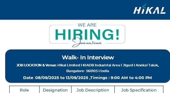 Production Opportunities at Hikal Limited, Bangalore
