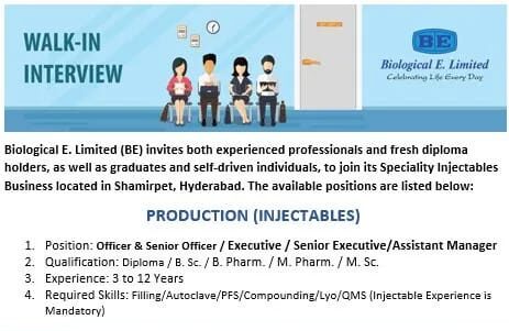 Walk-in Interview for Production Roles