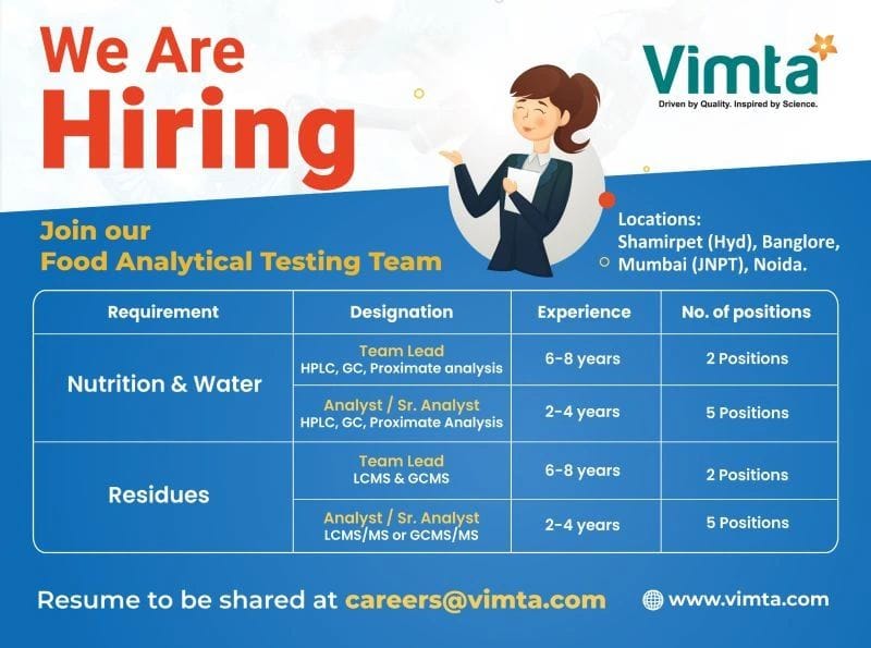 14+ food testing job openings in India