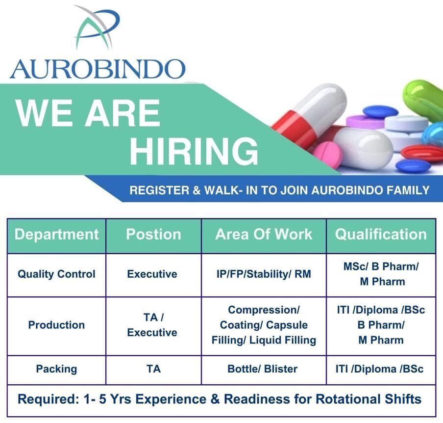 Aurobindo Pharma Job Vacancy 2025