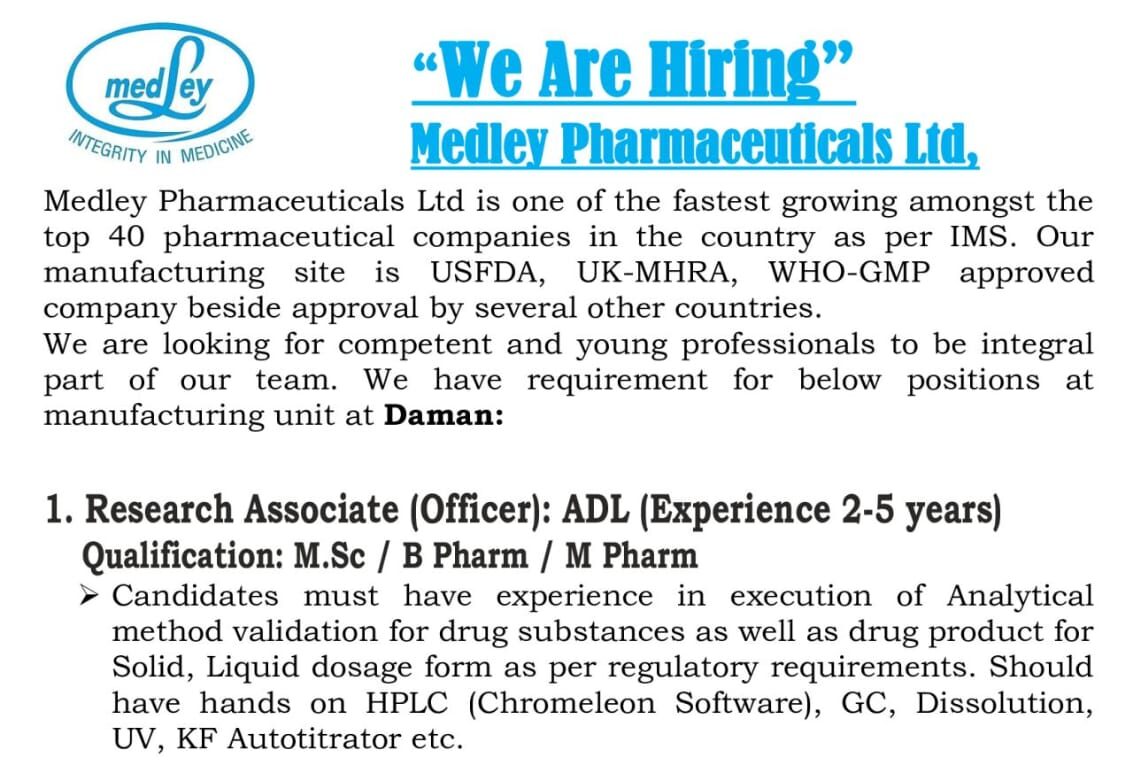 Medley Pharmaceuticals Job Vacancy 2025