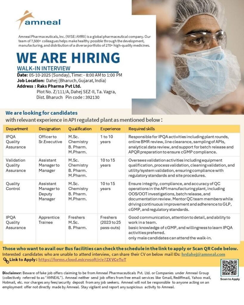 Amneal Pharma Job Vacancies October 2025