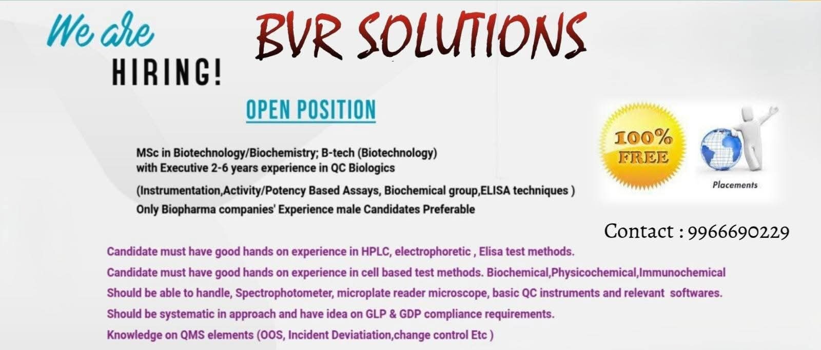 BVR Solutions Pharma Job Vacancy 2025