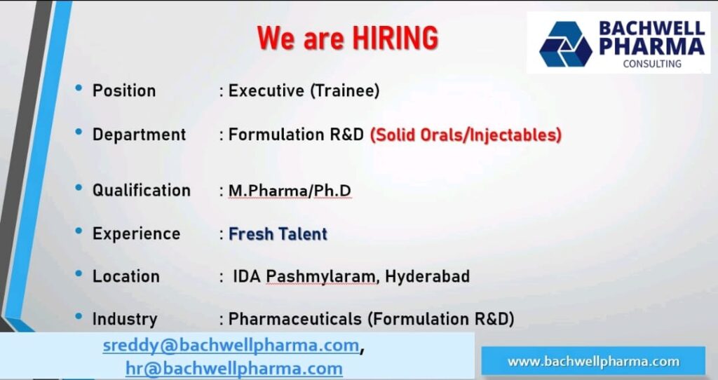 Bachwell Pharma Job Vacancy 2025