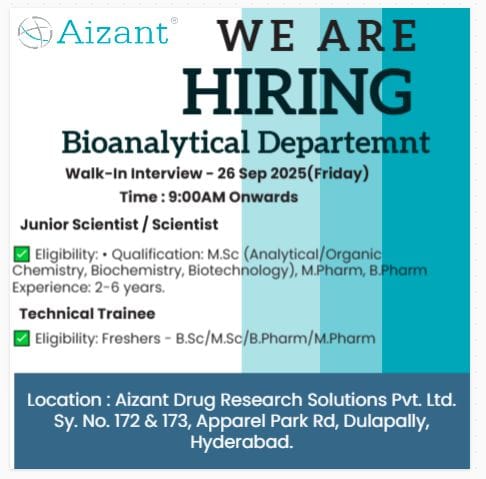 Bioanalytical Department Job Vacancy 2025