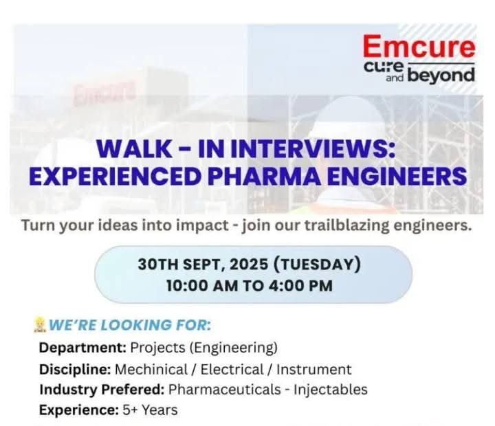 Emcure Pharma Walk-In Interview 2025