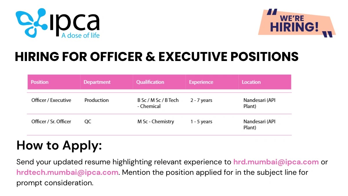 IPCA Laboratories Job Vacancy 2025