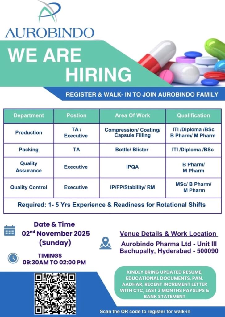 Aurobindo Pharma Walk-In Drive