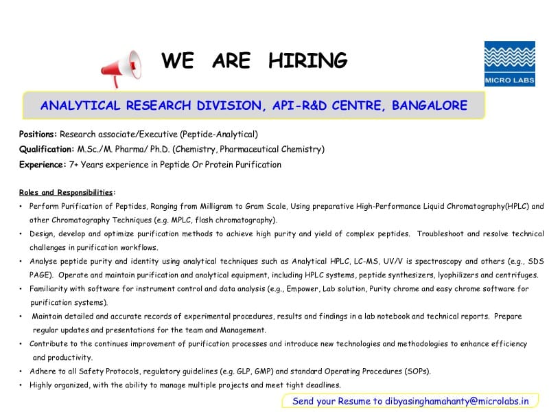 Banglore Micro Lab job for Peptide Analytical
