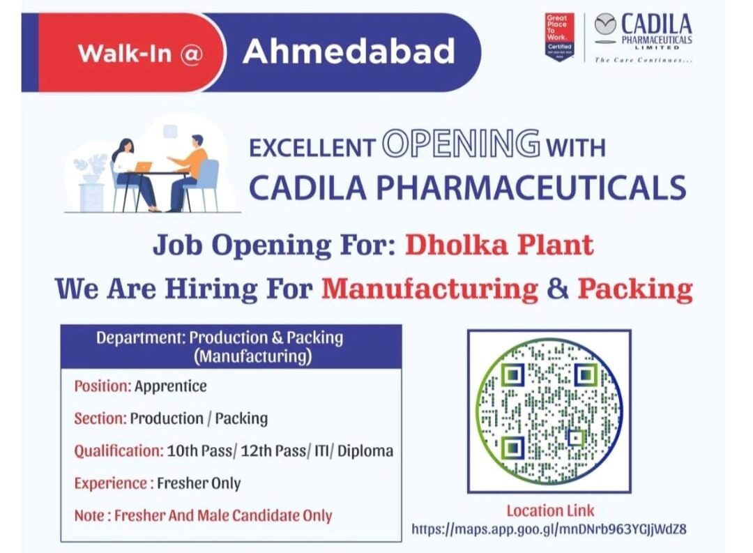 Cadila Pharma Walk-In 2025 Freshers