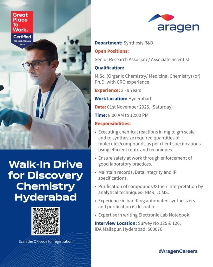  Discovery Chemistry Roles in Hyderabad at Aragen