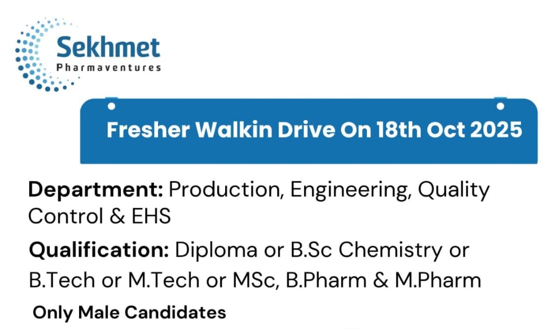 Fresher Walk-in Drive for Pharma Careers (October 2025)
