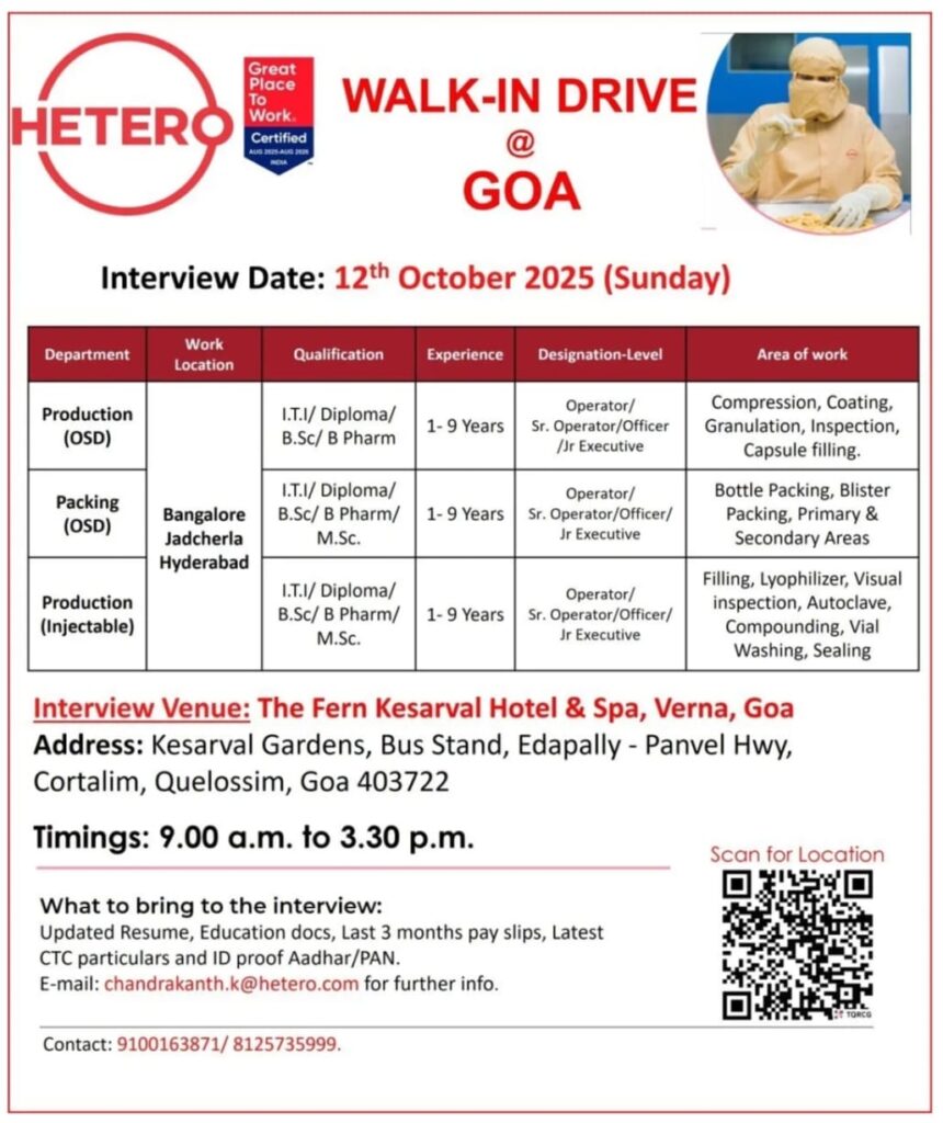 Hetero Pharma Job Vacancy 2025