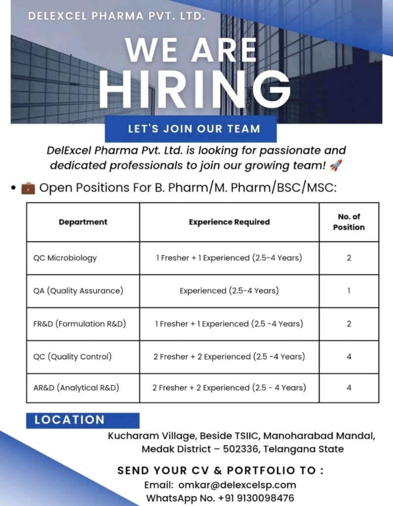 Job Vacancies at DelExcel Pharma