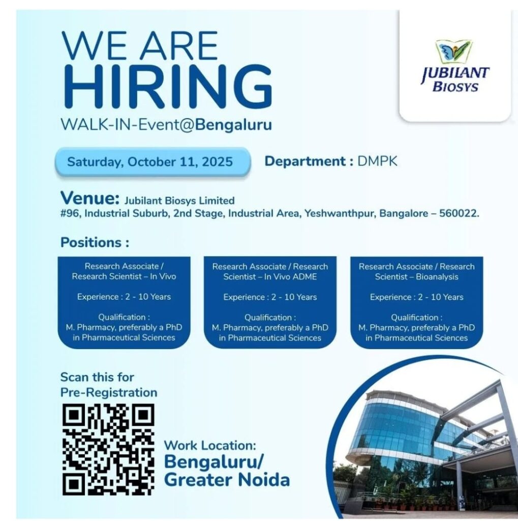 Jubilant Biosys Job Vacancy 2025