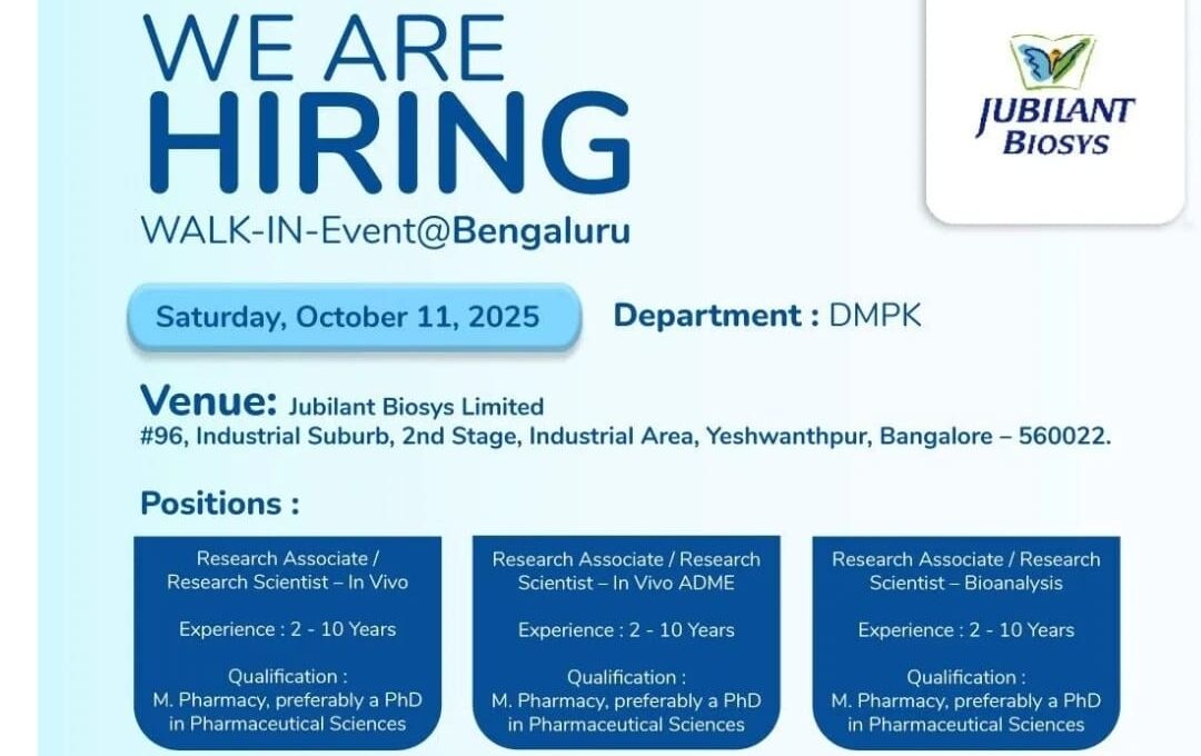 Jubilant Biosys Job Vacancy 2025