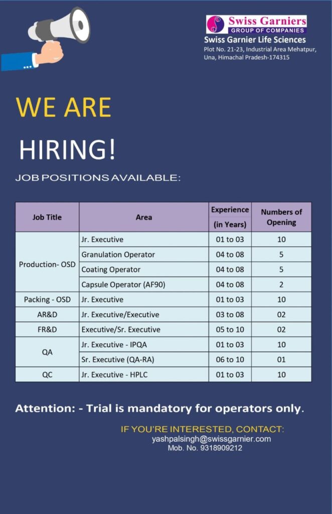 Swiss Garnier Life Sciences Job Vacancy 2025