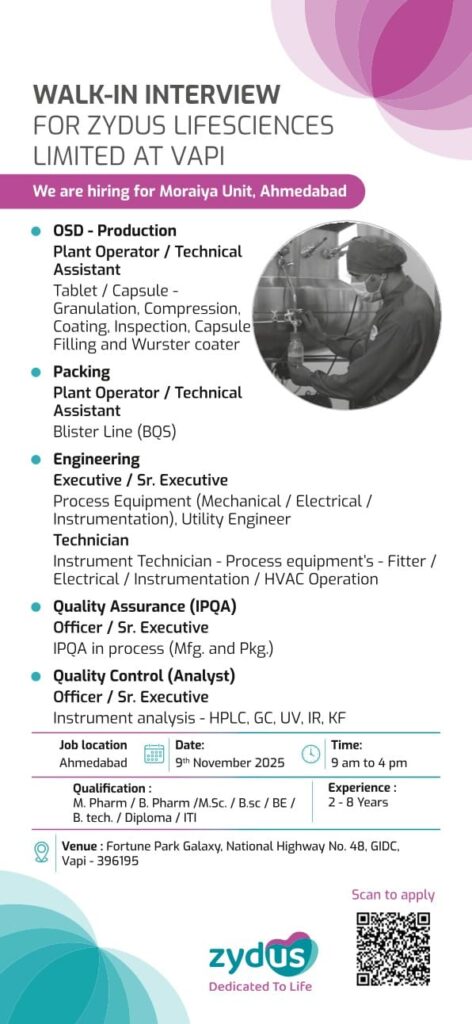 Exciting Opportunities at Zydus Lifesciences Vapi 