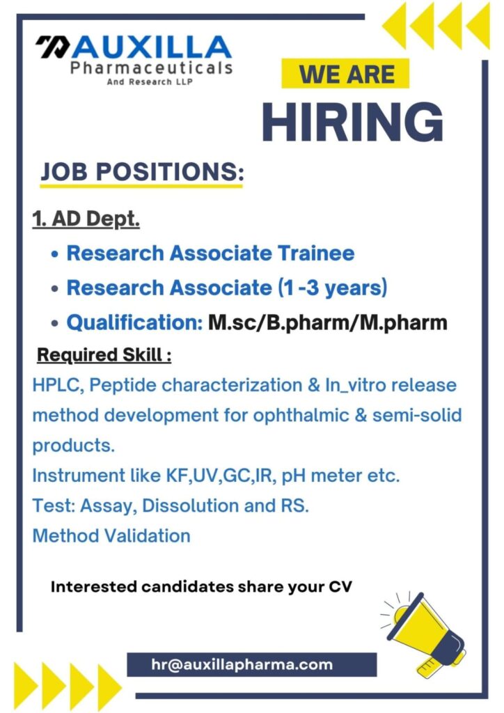Auxilla Pharma Job Vacancy 2025