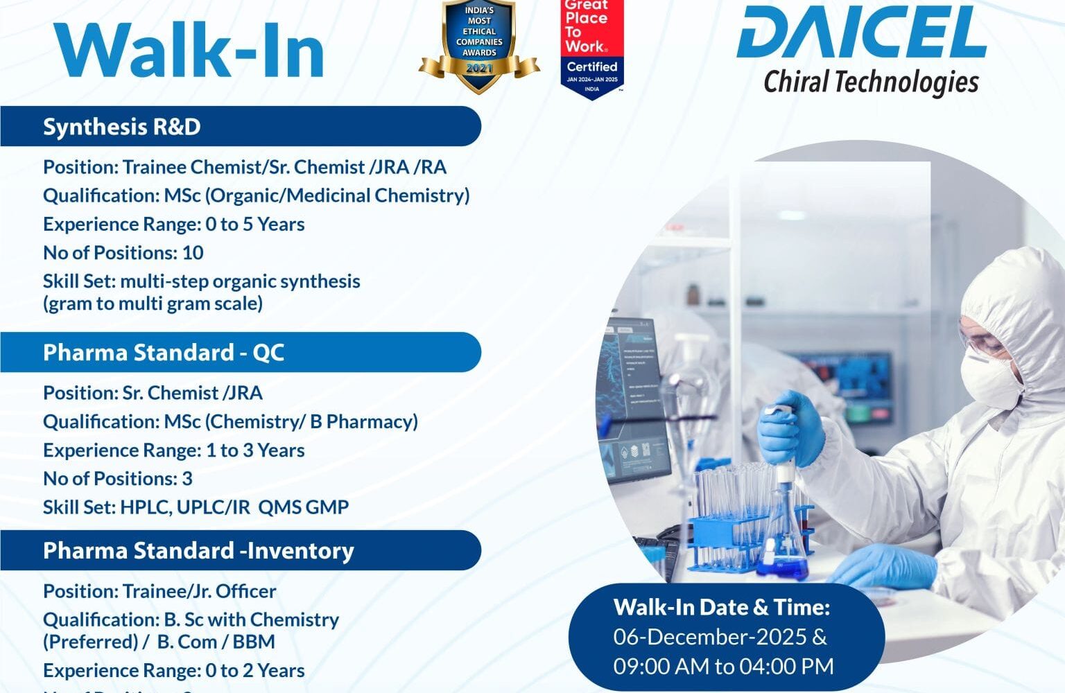Daicel Chiral Technologies Walk-In Interview 2025