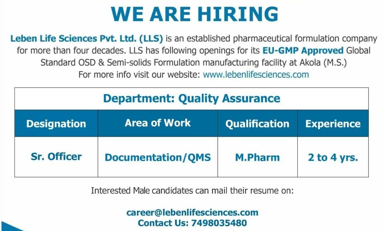 Leben Life Sciences Job Vacancy 2025