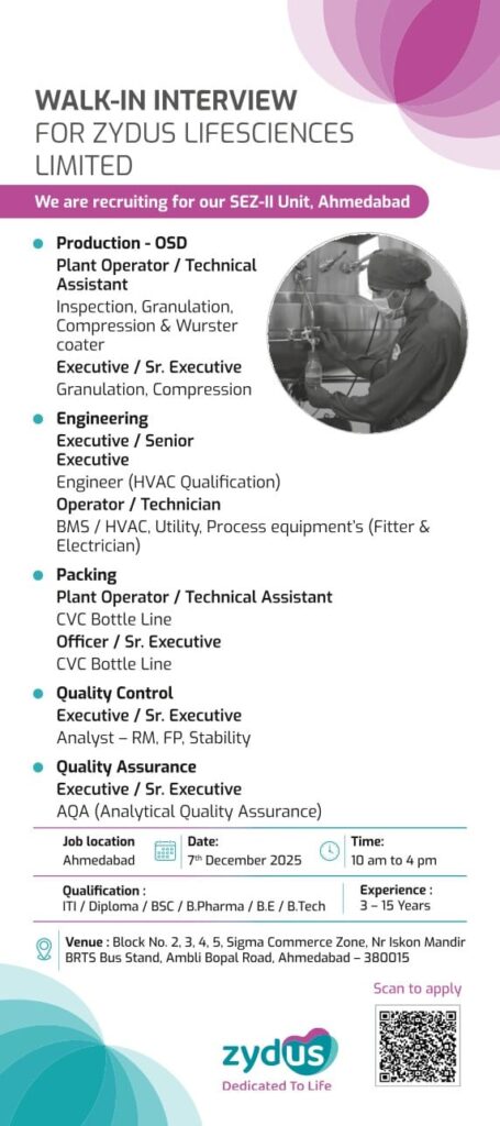 Zydus Lifesciences Job Vacancy 2025