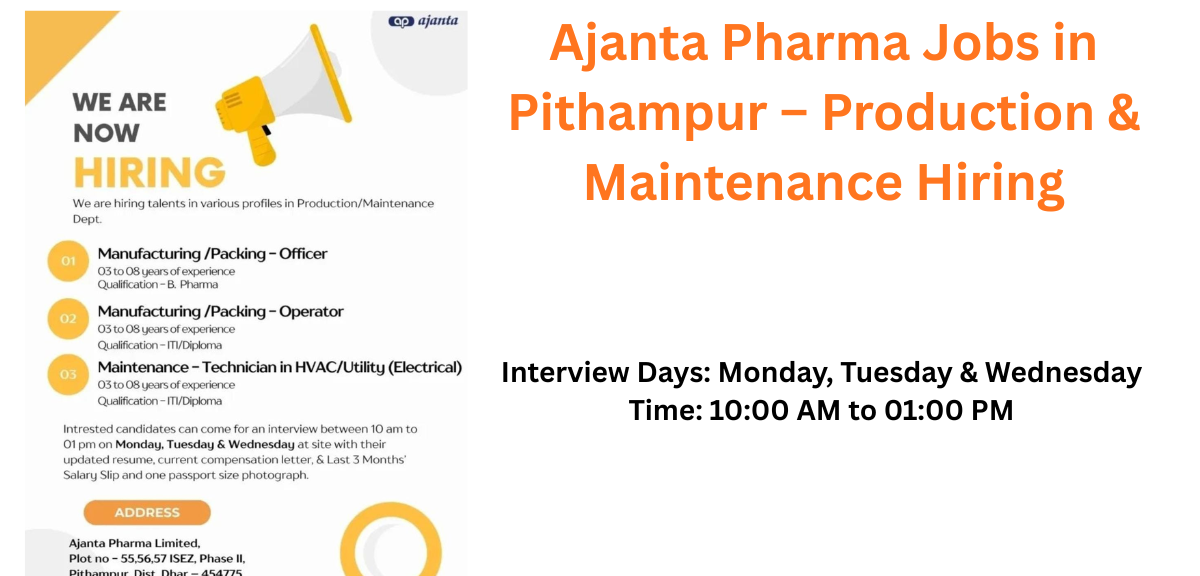 Ajanta Pharma jobs in Pithampur