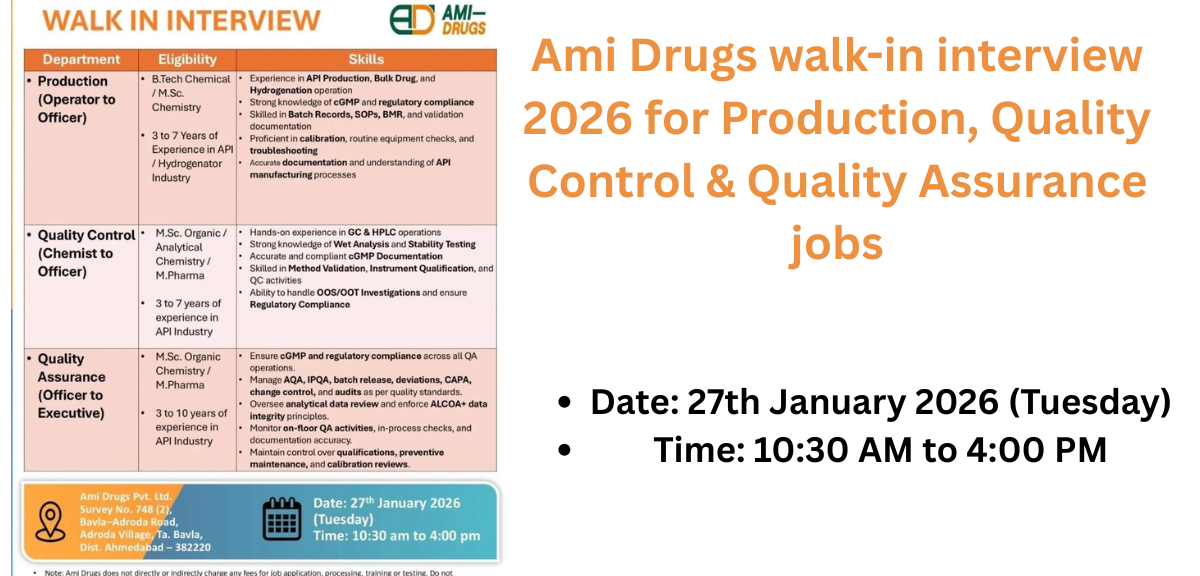 Ami Drugs Walk-In Interview 2026