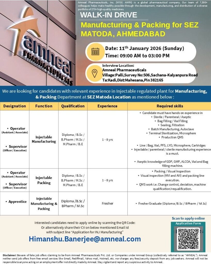 Amneal Pharmaceuticals Job Vacancy