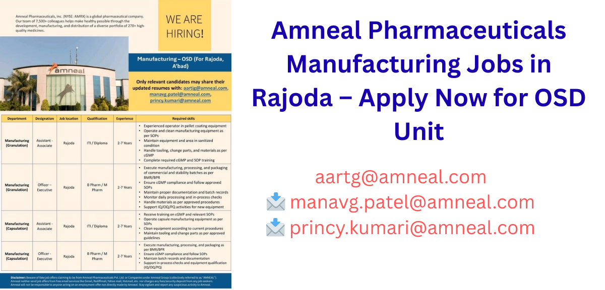 Amneal Pharmaceuticals Manufacturing Jobs