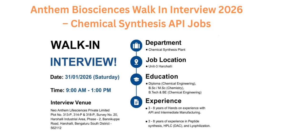 Anthem Biosciences Walk In Interview 2026 API Jobs