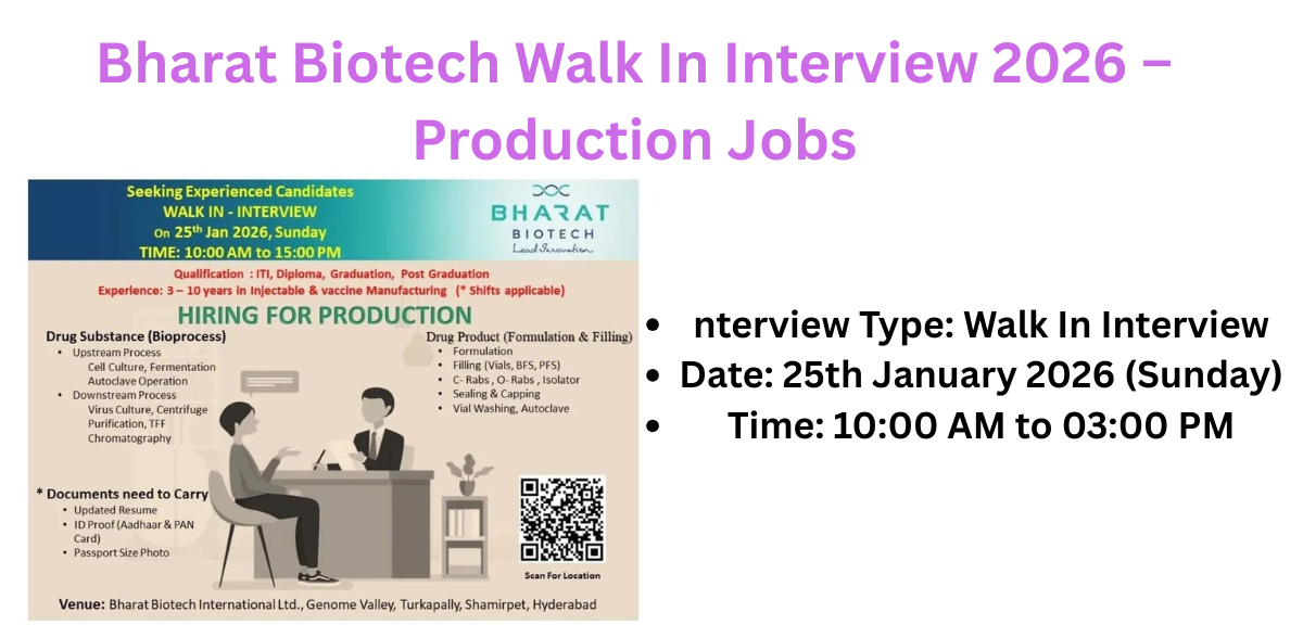 Bharat Biotech Walk In Interview 2026