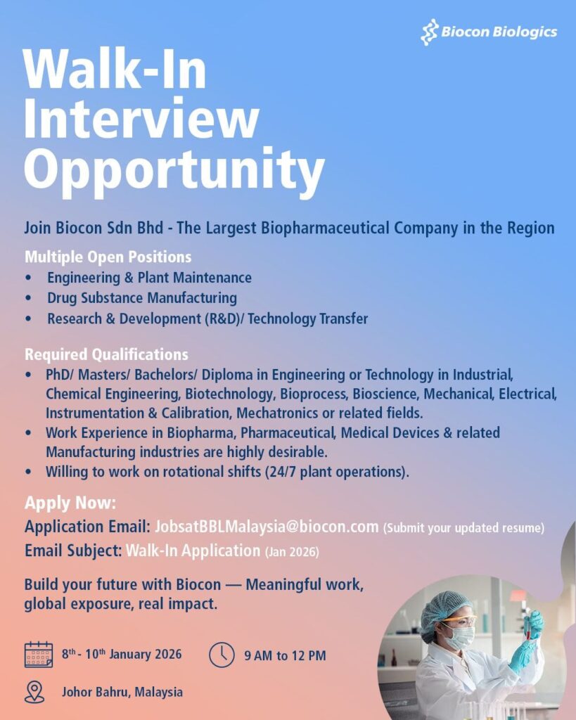 Biocon Walk-In Interview 2026