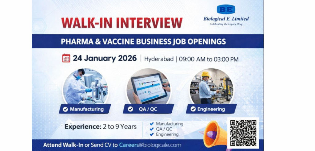 Biological E Limited Walk In Interview 2026